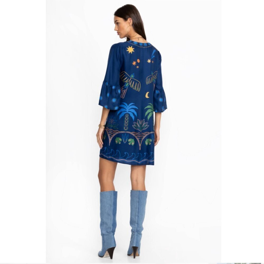 Johnny Was Jade Lorainne Blue Patterned Silk Blend Mini Dress S - Picture 5 of 10
